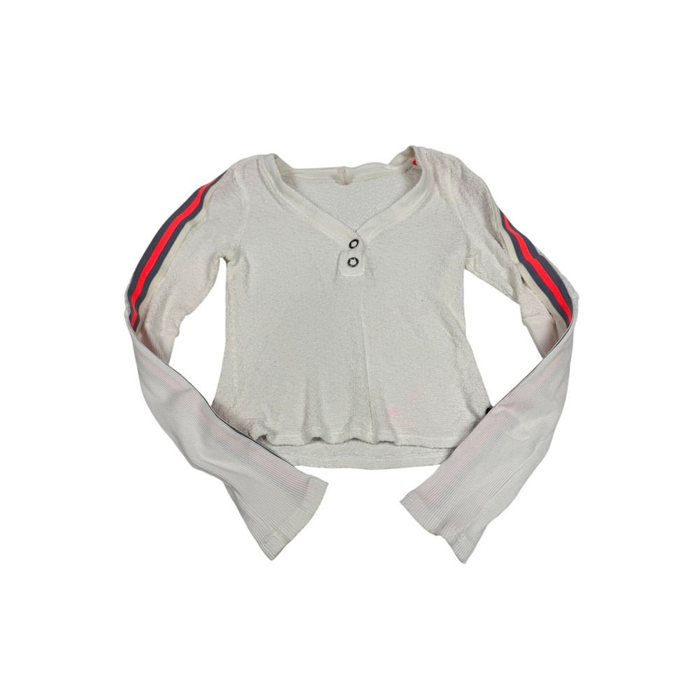 FP Movement Recovery Layer Top White Striped Henley Long Sleeve Medium
